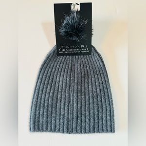 NWT Tahari dark grey cashmere hat